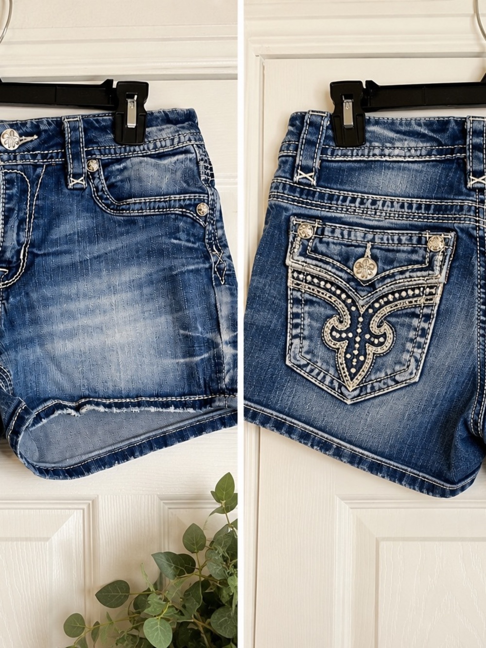 Rock Revival Blue Washed Denim Shorts with Embellished Back Pocket
